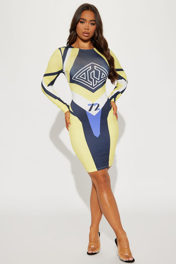 Race You There Midi Dress - Black/Yellow
