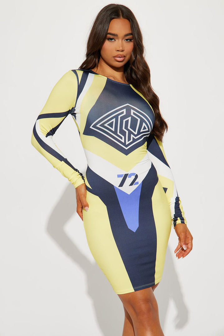Race You There Midi Dress - Black/Yellow