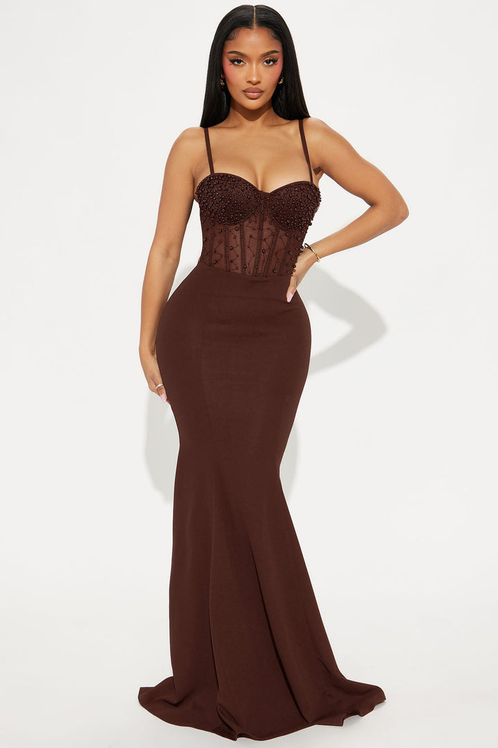 Bella Embellished Gown - Chocolate