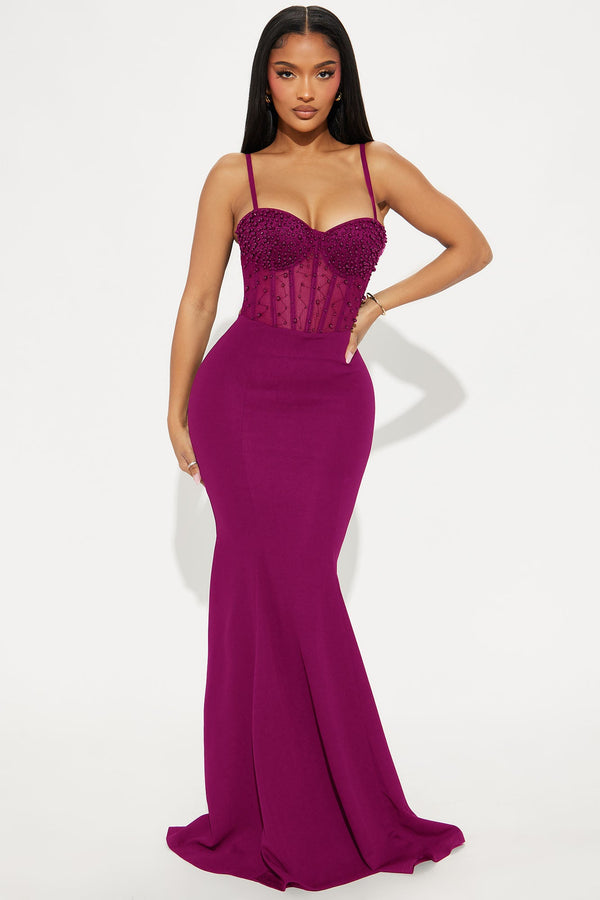 Bella Embellished Gown - Magenta