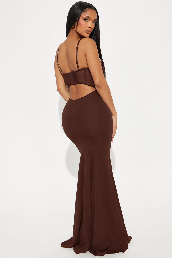 Bella Embellished Gown - Chocolate