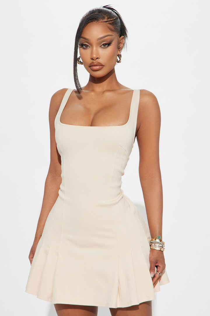 Rue Pleated Drop Waist Mini Dress - Cream