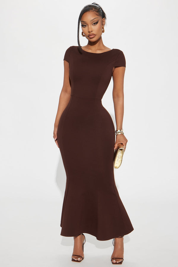 The Mia Ponte Mermaid Maxi Dress - Chocolate