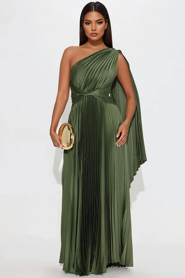 Athena Pleated Maxi Dress - Olive