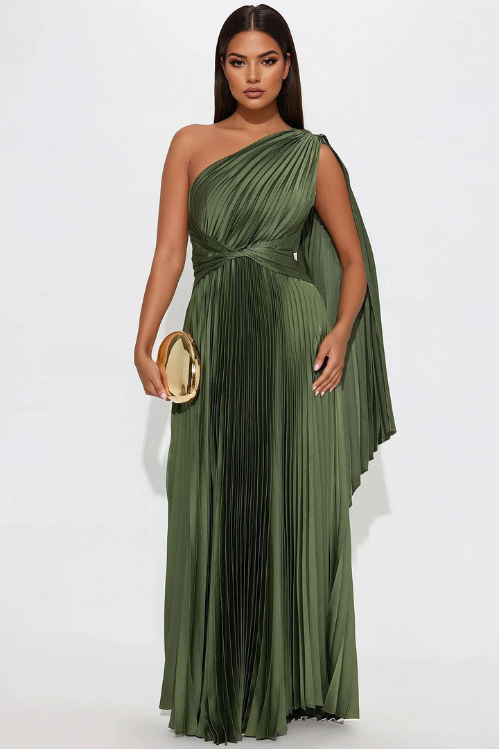 Athena Pleated Maxi Dress - Olive