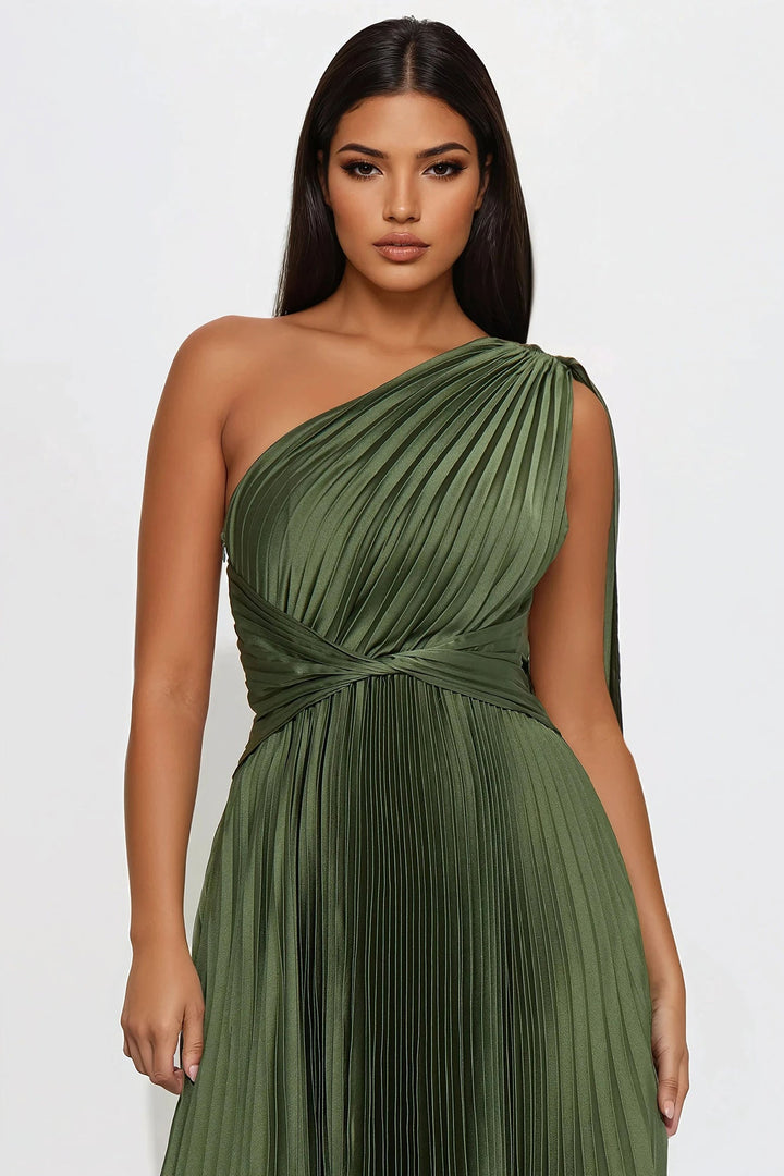 Athena Pleated Maxi Dress - Olive