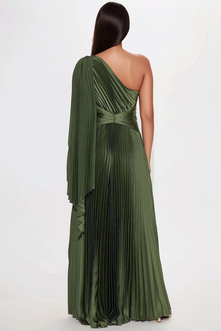 Athena Pleated Maxi Dress - Olive