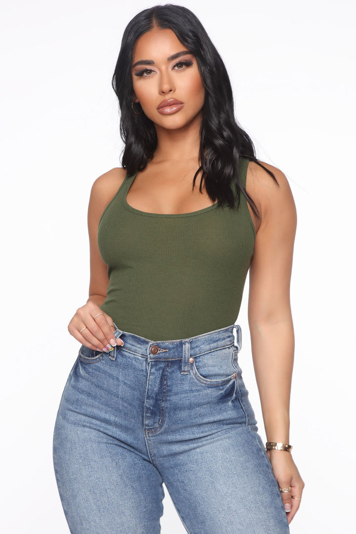 Essential Racer Back Tank Top - Olive