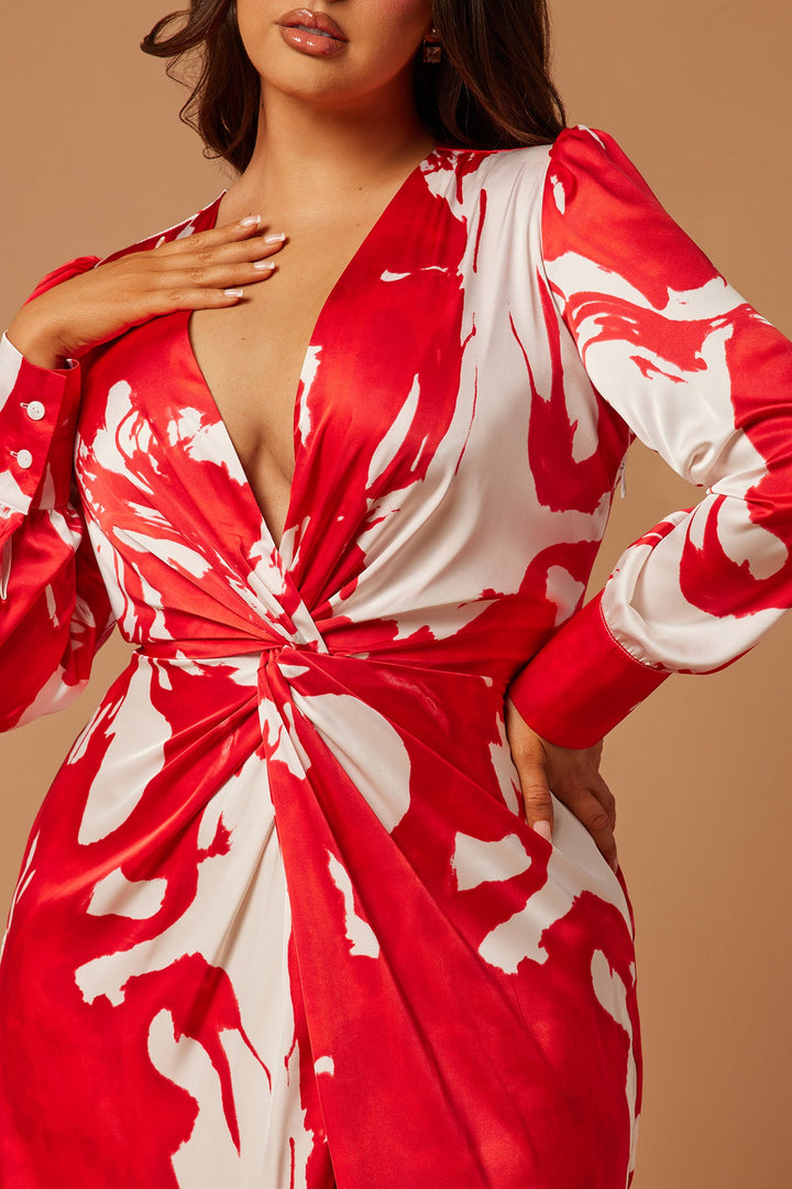 Melissa Satin Maxi Dress - Red/White