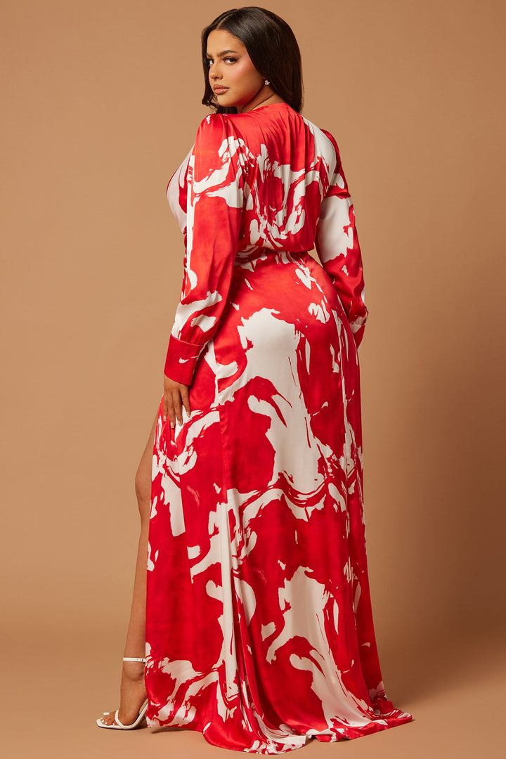 Melissa Satin Maxi Dress - Red/White
