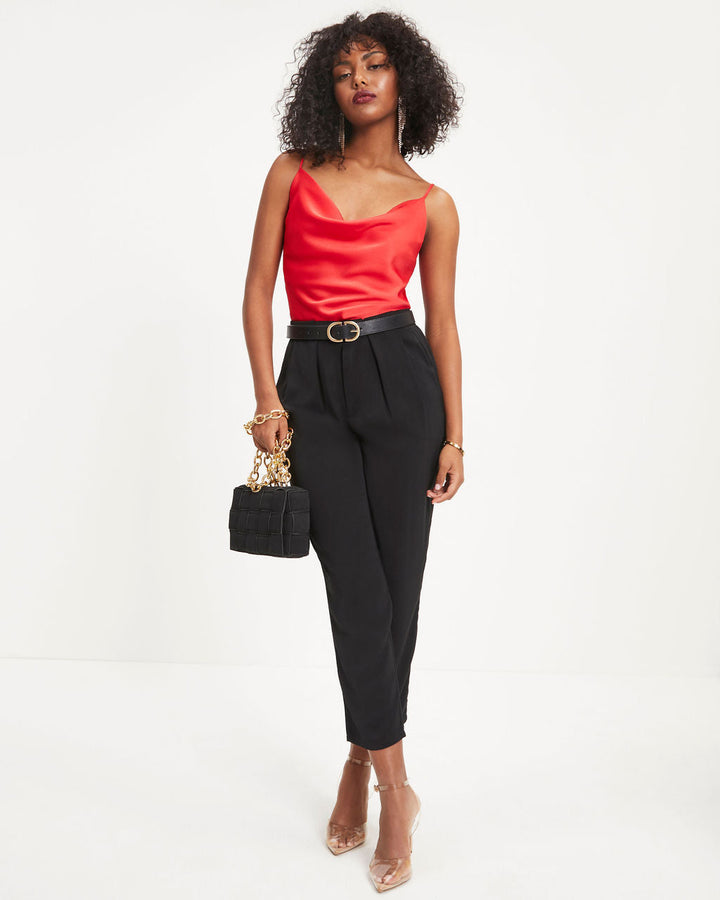 Belle Of The Night Satin Cowl Neck Tank Red