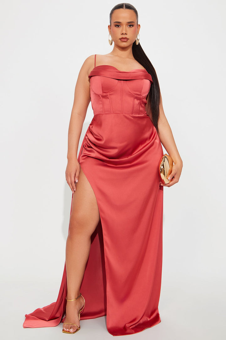 Lily Satin Maxi Dress - Marsala