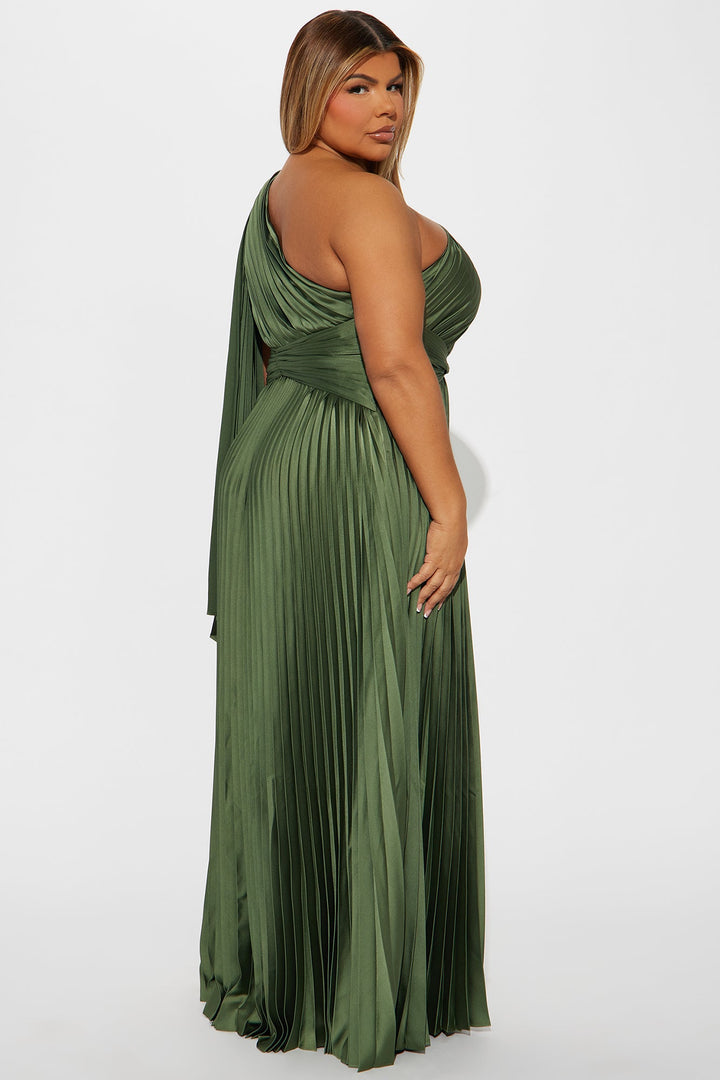 Athena Pleated Maxi Dress - Olive