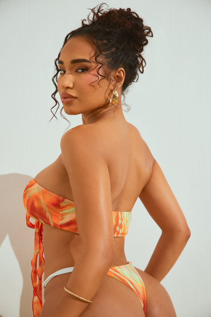 Moments In Paradise Ruffles 3 Piece Bikini Set - Orange/combo