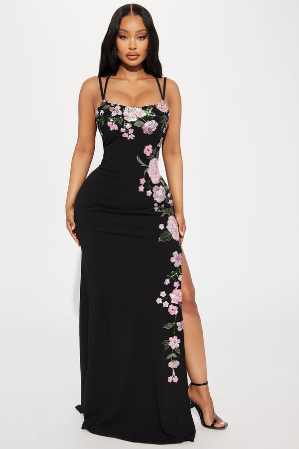 Feeling Pretty Floral Gown - Black/combo