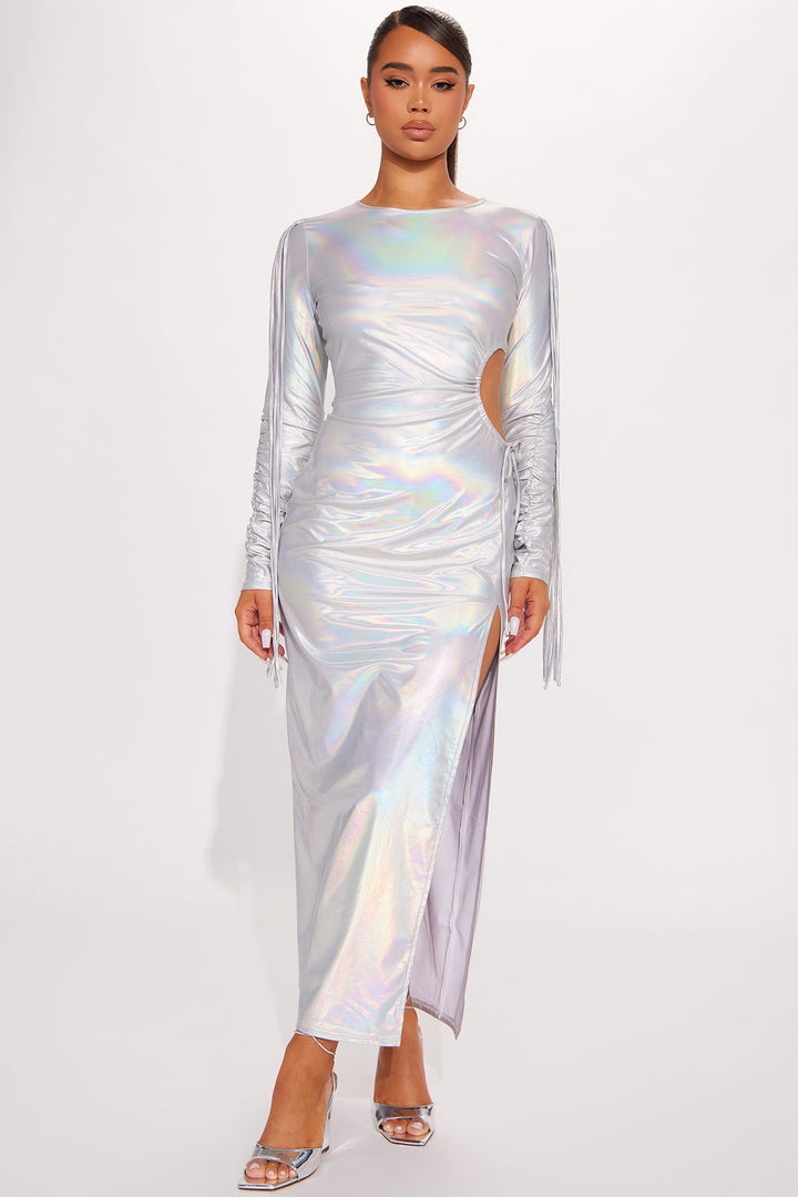Feeling Electric Metallic Maxi Dress - Silver