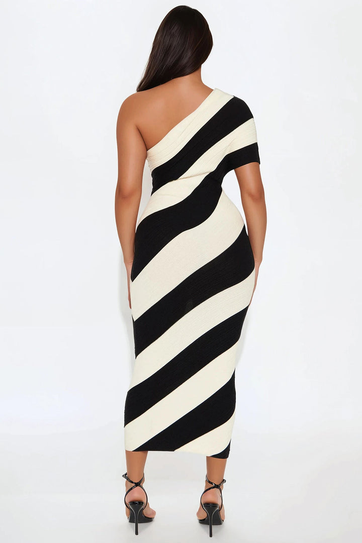 Akari Striped Sweater Midi Dress - Cream/combo