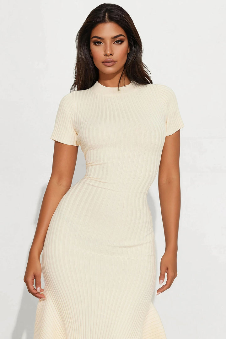 Rare Catch Ribbed Midi Dress - Cream