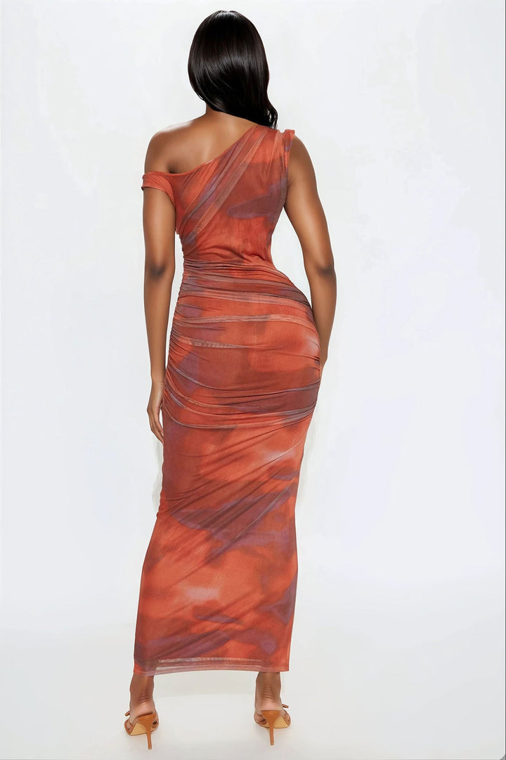 Alex Mesh Maxi Dress - Rust/combo