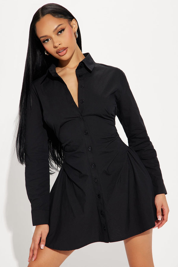 Friday Feels Shirt Dress - Black
