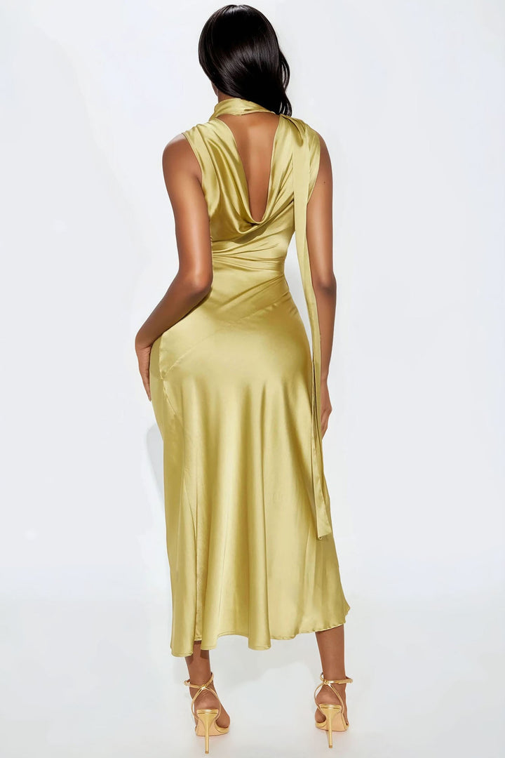 Valerie Cowl Neck Satin Maxi Dress - Green