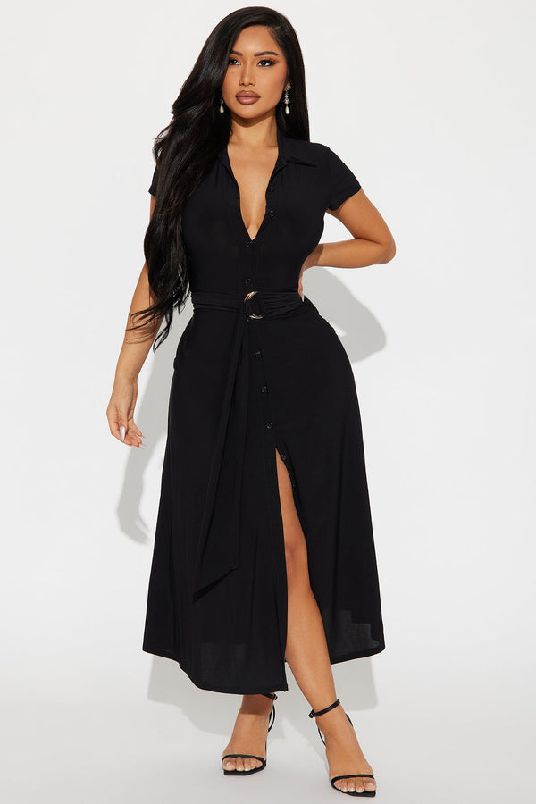 Elise Button Up Midi Dress - Black