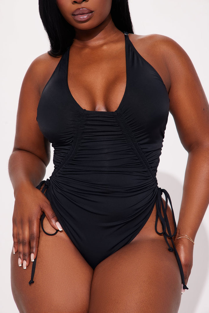 Summer Start Ruched 1 Piece Swimsuit - Black