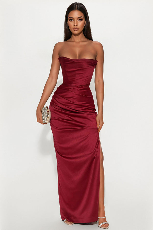 Satin Heart Maxi Dress - Wine