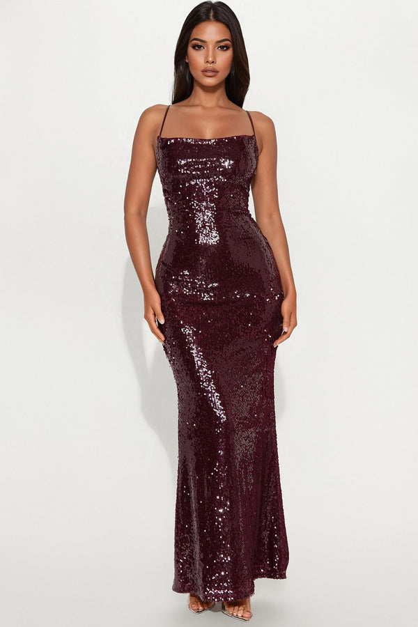 Kiara Sequin Maxi Dress - Wine