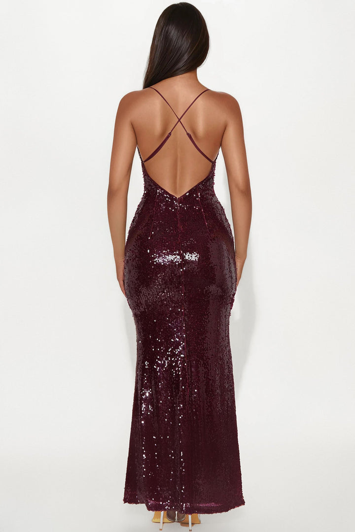 Kiara Sequin Maxi Dress - Wine