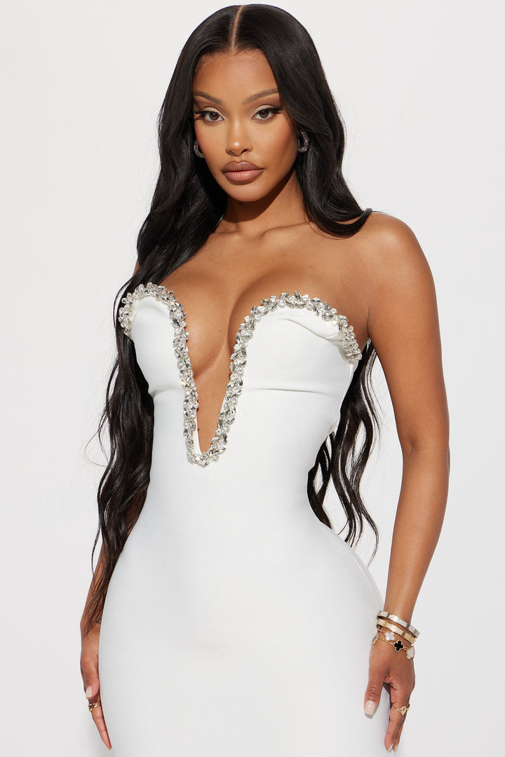 Sweetest Heart Embellished Midi Dress - White