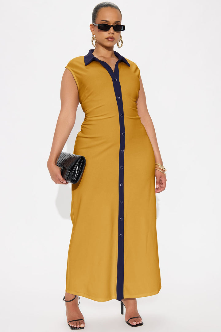 Stella Contrast Maxi Dress - Mustard