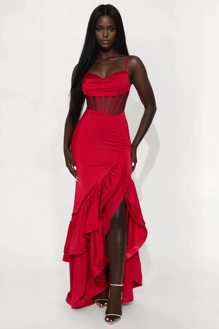 Simone Corset Waist Maxi Dress - Red