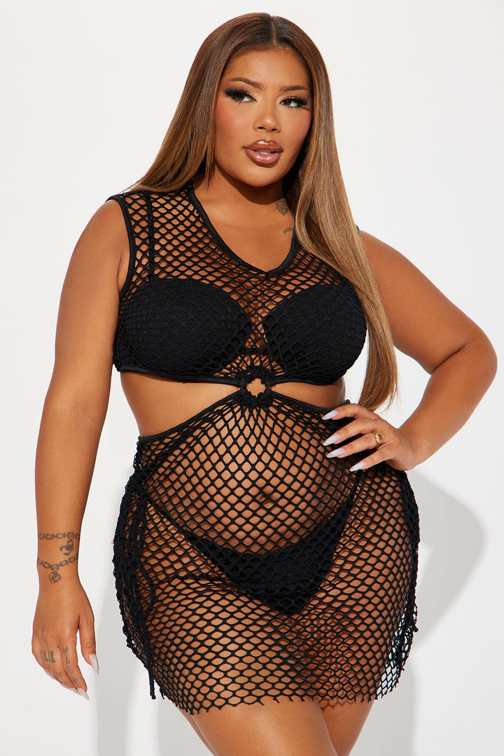 Drinks Under The Sun Fishnet Cover Up - Black