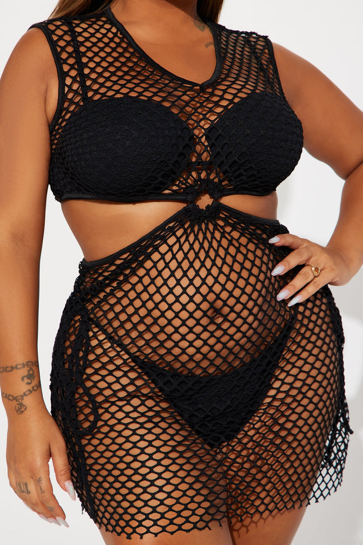 Drinks Under The Sun Fishnet Cover Up - Black