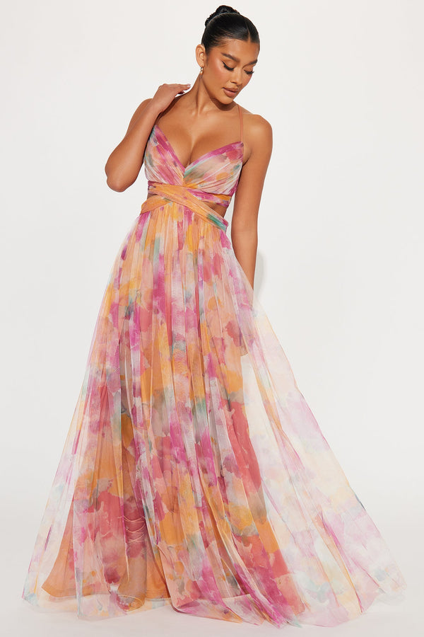 Painting Me Pretty Chiffon Gown - Orange/combo