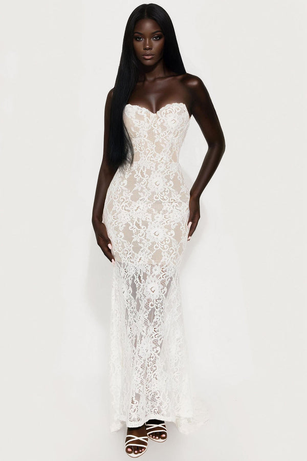 Hanna Sheer Lace Maxi Dress - White