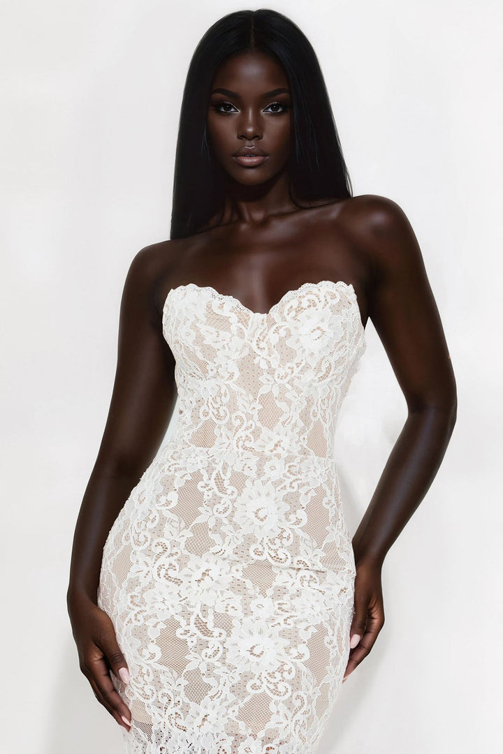 Hanna Sheer Lace Maxi Dress - White