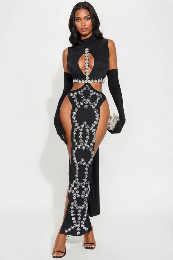 Gabriette High Slit Maxi Gown - Black