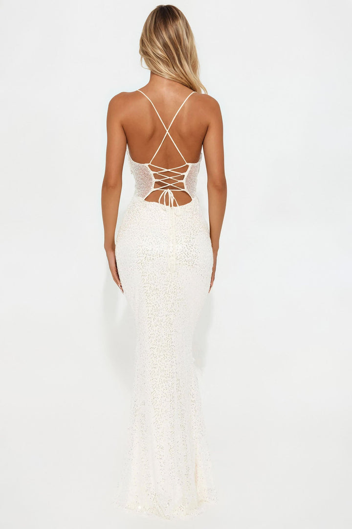 Vanessa Embellished Gown - Cream