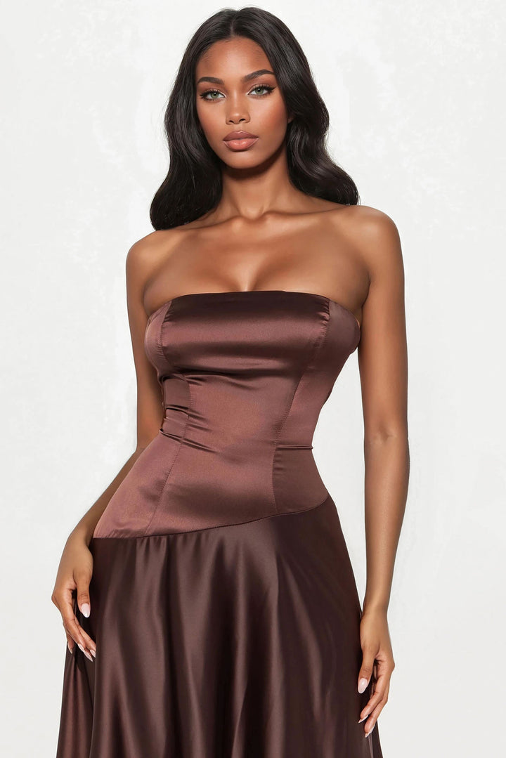 Cecilia Satin Strapless Gown - Chocolate