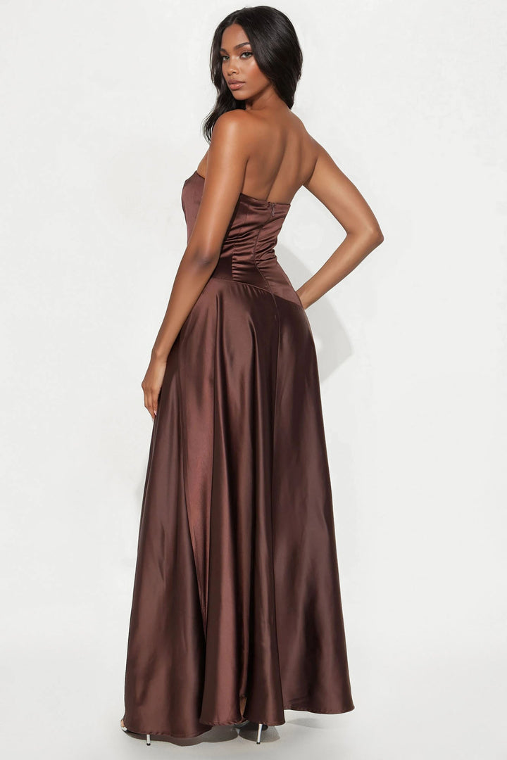 Cecilia Satin Strapless Gown - Chocolate