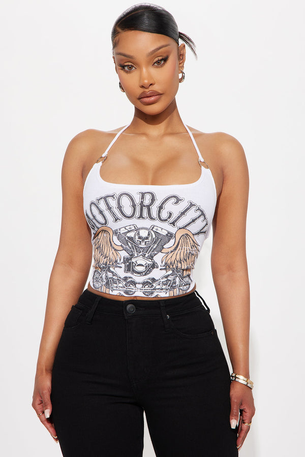 Motocity Skull Legacy Halter Top - White