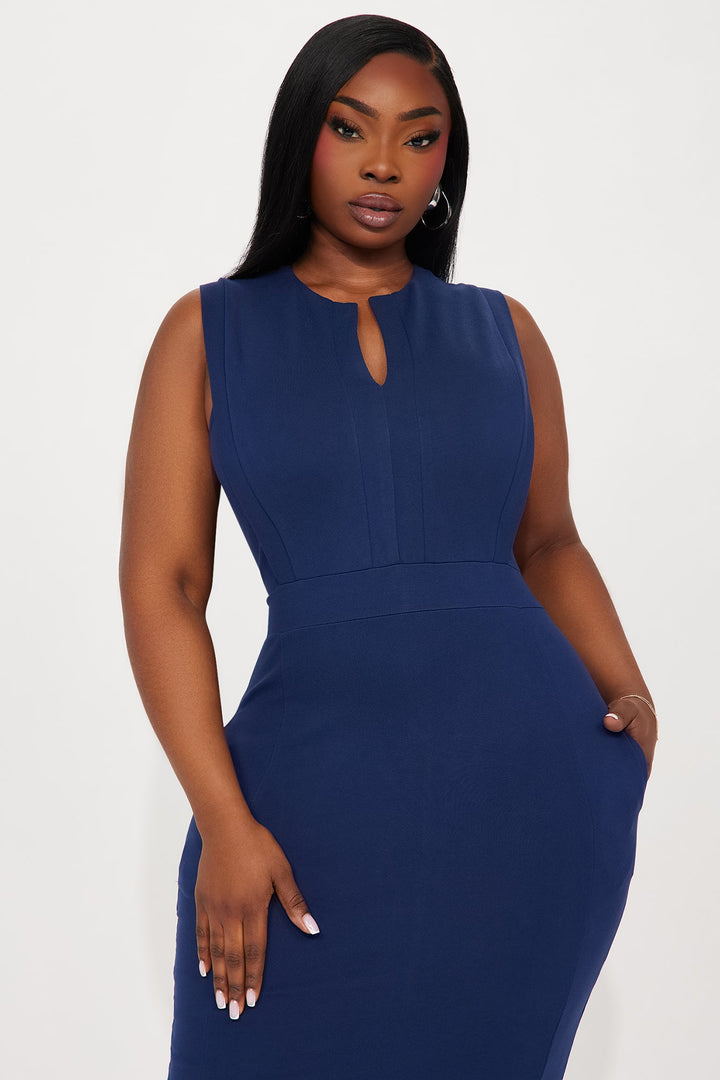 Cubicle Cutie Body Sculpting Midi Dress - Navy