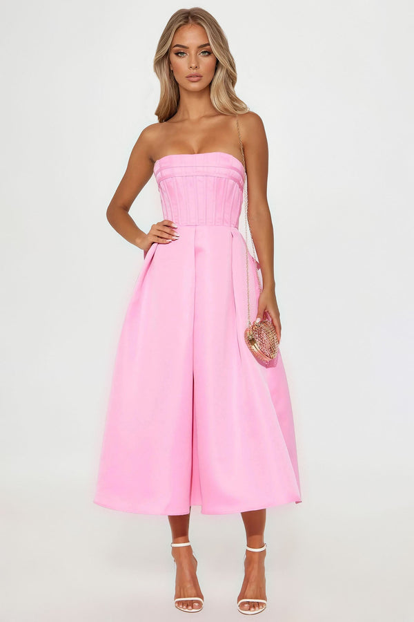 Majestic Night Satin Midi Dress - Pink