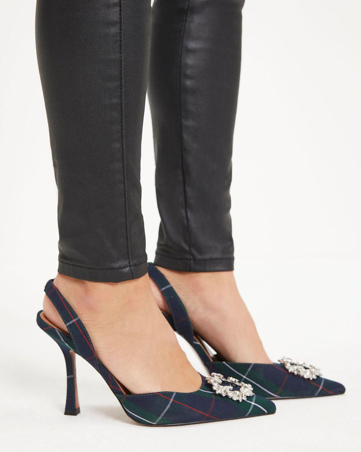 Noella Plaid Embellished Slingback Heel Plaid