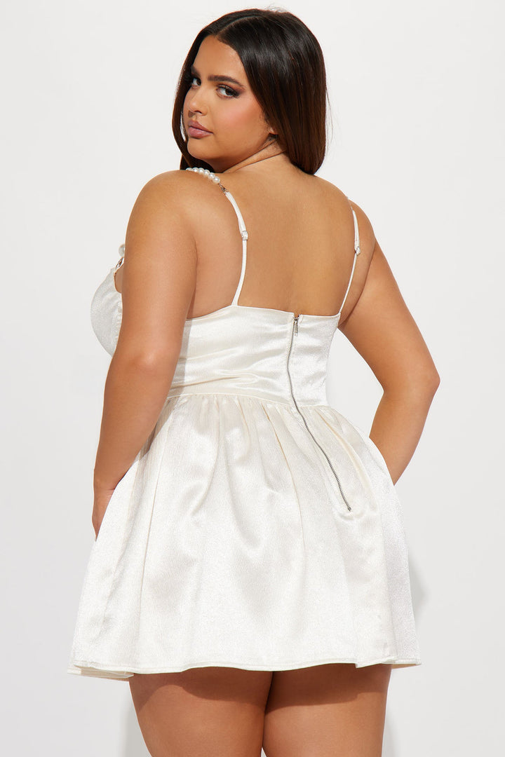 Pearly Girl Satin Mini Dress - Ivory
