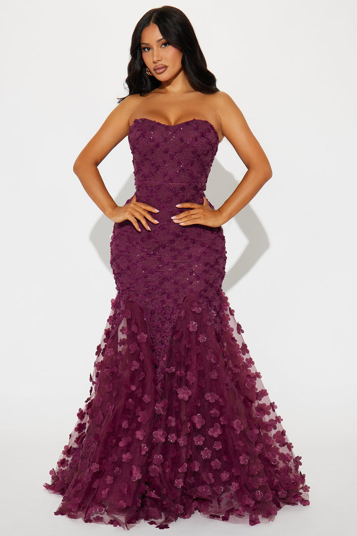 Carmen Floral Maxi Gown - Burgundy