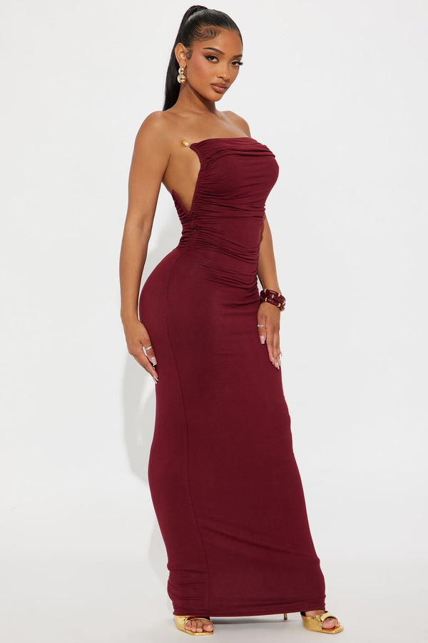 India Strapless Maxi Tube Dress - Burgundy