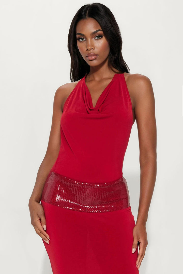 Back For More Backless Halter Maxi Dress - Red